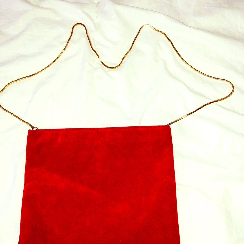 Reva Ultra Suede Vintage Clutch/Purse w Gold Strap